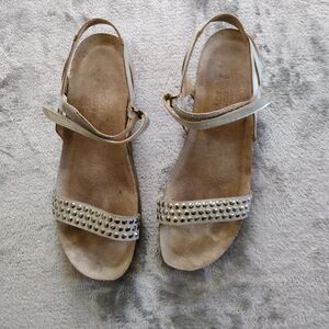 NAOT Lexi Silver Studded Leather Strappy Wedge Sandals Women's Size 42 US 11